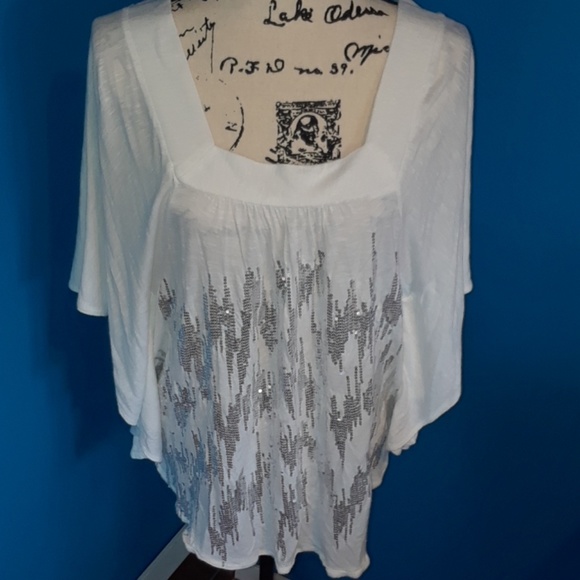 INC International Concepts White Sequin Dolman Top - Picture 3 of 8